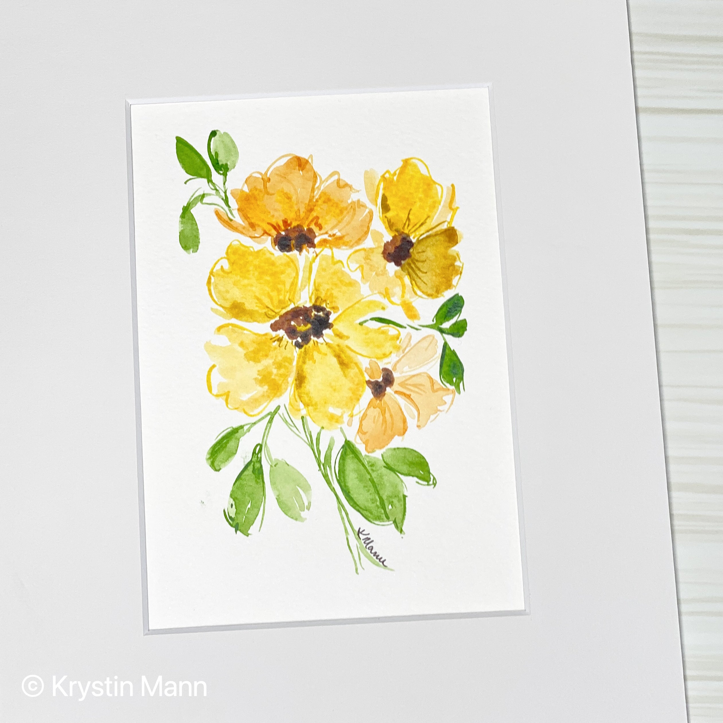 Painting- Sunny Florals: 5x7 matted to 8x10 Watercolor – Bluemangroveart